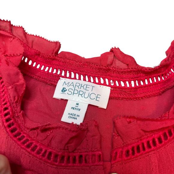 Market & Spruce Red Ruffle Neck Sleeveless Blouse MP NWOT - Picture 3 of 4